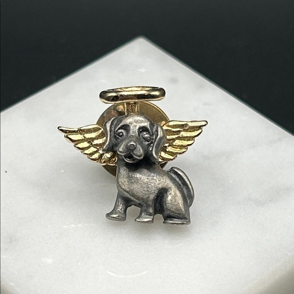 L0167 Vintage Camco Angel Dog Pin pewter Gold tone
